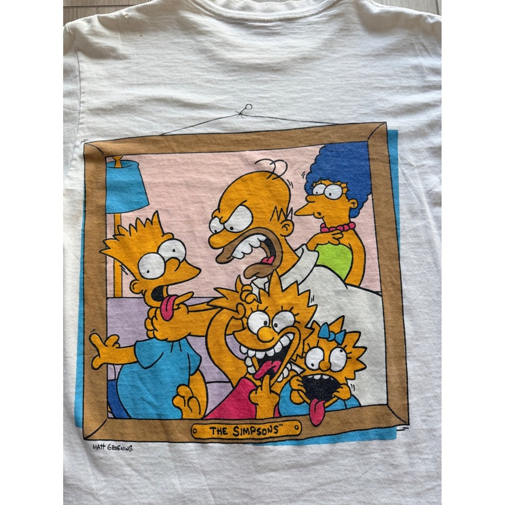1989 Vintage The Simpsons T Shirt Mens M White Double Sided Single Stitch Bart - Picture 7 of 7